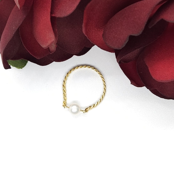 Handmade Genuine White Pearl & Gold Chain Link Ring Handmade by me Size 12 - Picture 2 of 10